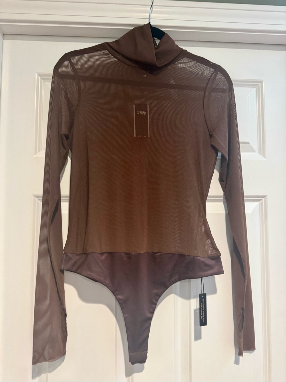 revolve Women’s Brown Long-Sleeve Mesh Swim Bodysuit NWT